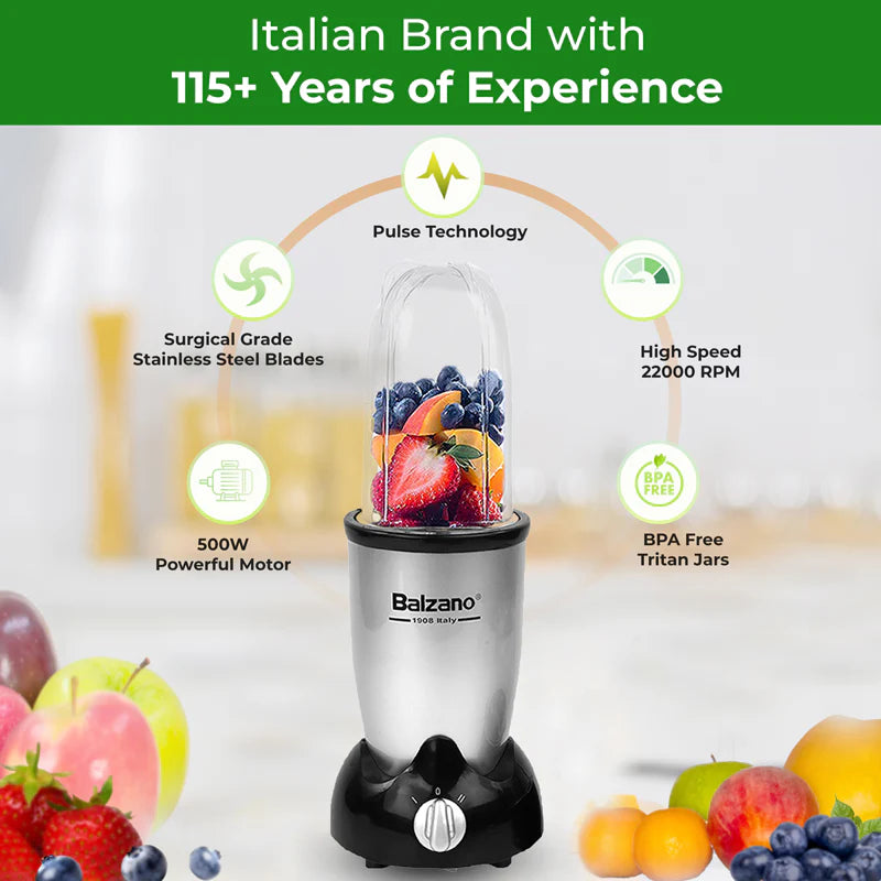 Glemorio Balzano Italia: 500W High-Speed Bullet Mixer Grinder